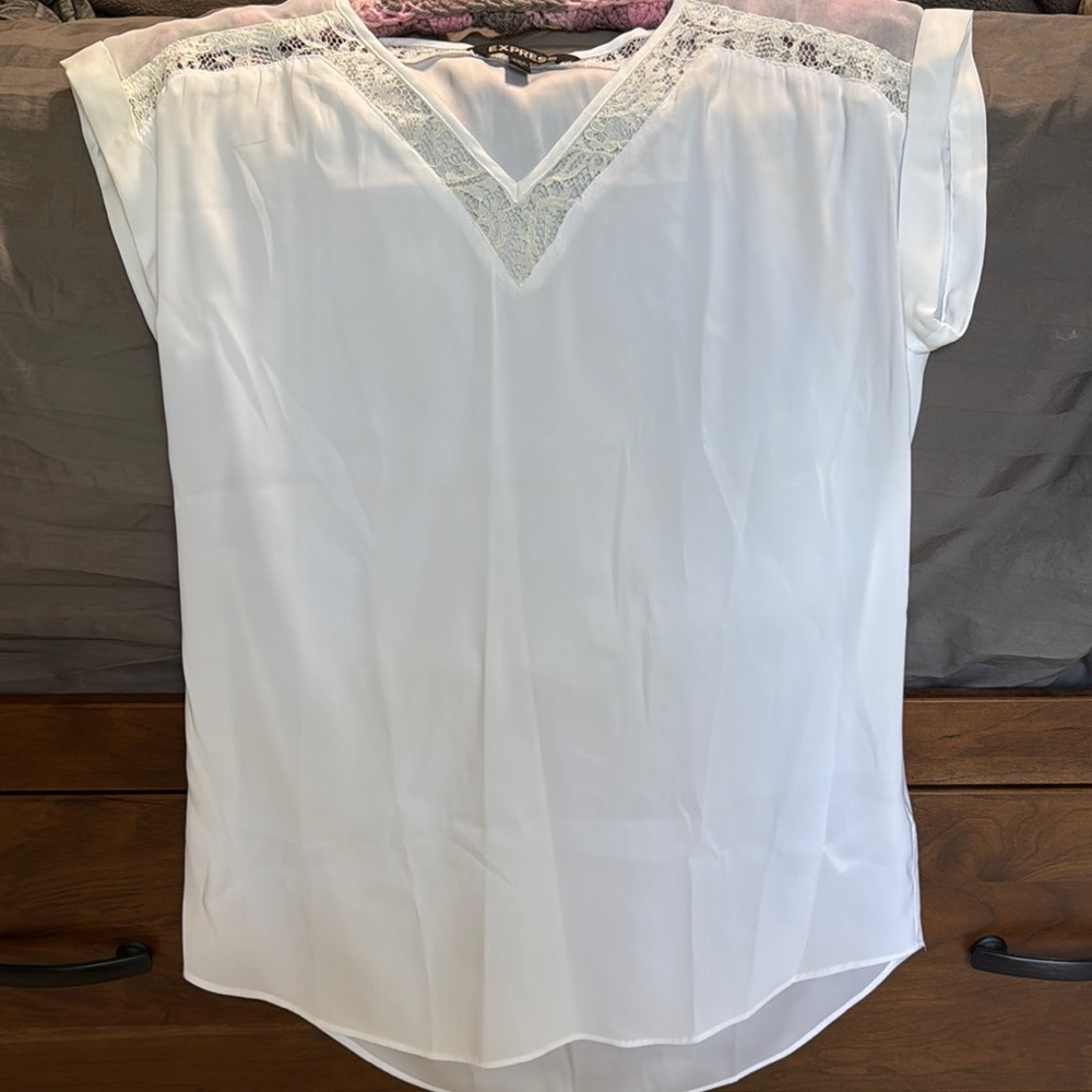 Express Ivory Lace V-Neck Blouse